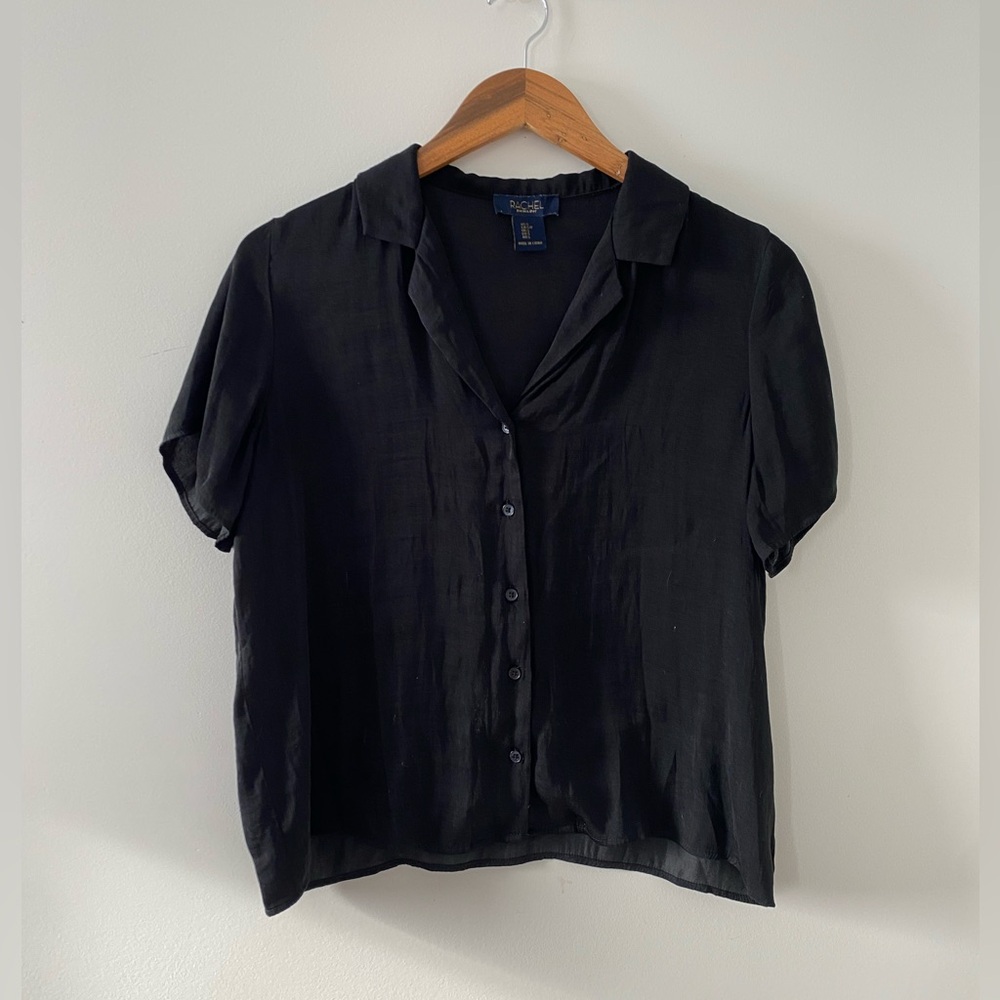Black Satin Short Sleeve Blouse